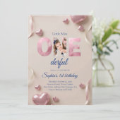 エレガントな写真 "One-derful" 1歳の誕生日招待状 招待状 (スタンド正面)