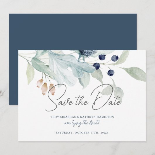 エレガントな冬のウェディングテーマの出欠確認 招待状 (正面/裏面)