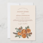 エレガントな冬のオレンジと松のクラシックウェディング 招待状 (正面)