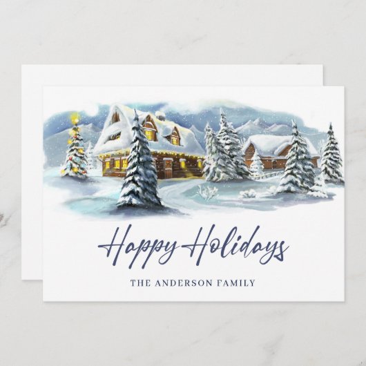 エレガントな冬のカントリー風景のクリスマスグリーティング シーズンカード (正面/裏面)