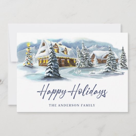 エレガントな冬のカントリー風景クリスマスグリーティング シーズンカード (正面)