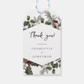 エレガントな冬のグリーン ウェディング サンクス タグ (裏面)