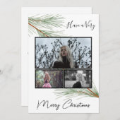 エレガントな冬のグリーン メリークリスマスツリー写真 シーズンカード (正面/裏面)