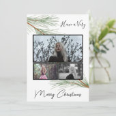 エレガントな冬のグリーン メリークリスマスツリー写真 シーズンカード (スタンド正面)