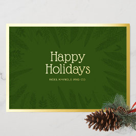 エレガントな冬のグリーン Happy Holidays 法人用 箔シーズンカード