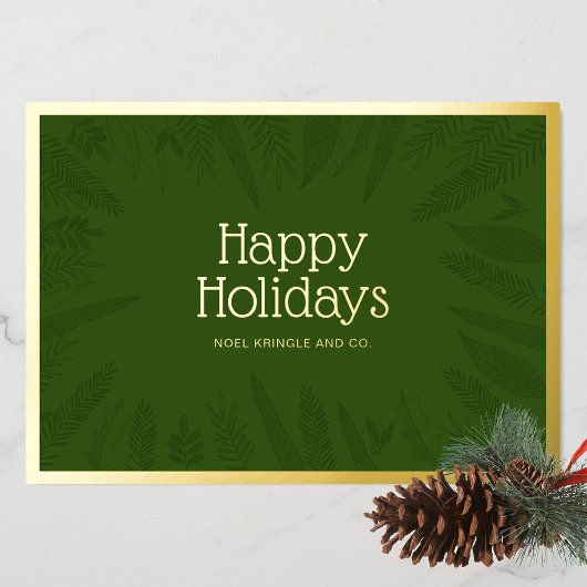 エレガントな冬のグリーン Happy Holidays 法人用 箔シーズンカード