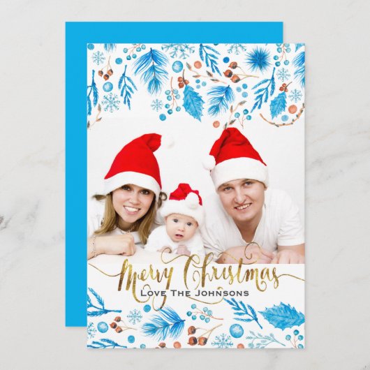 エレガントな冬のパターンカスタム写真クリスマス シーズンカード (正面/裏面)