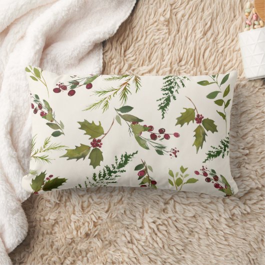 エレガントな冬のヒイラギの果実の緑の草木のクリスマス ランバークッション (ブランケット)