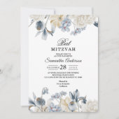 エレガントな冬のブルーとホワイトの花 招待状 (正面)