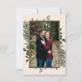 エレガントな冬のベリーとパインの象牙色の結婚式の写真 セーブザデート (正面)