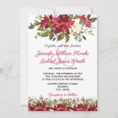 エレガントな冬のワインレッドのポインセチアの花の結婚式 招待状 (正面)