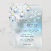 エレガントな冬の不思議の国の青い雪片の結婚 招待状 (正面/裏面)