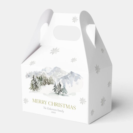 エレガントな冬の山のクリスマス フェイバーボックス (正面サイド)