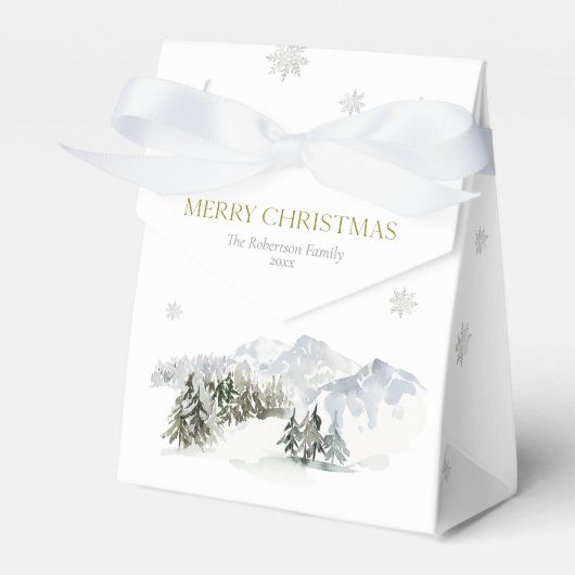 エレガントな冬の山のクリスマス フェイバーボックス (正面サイド)