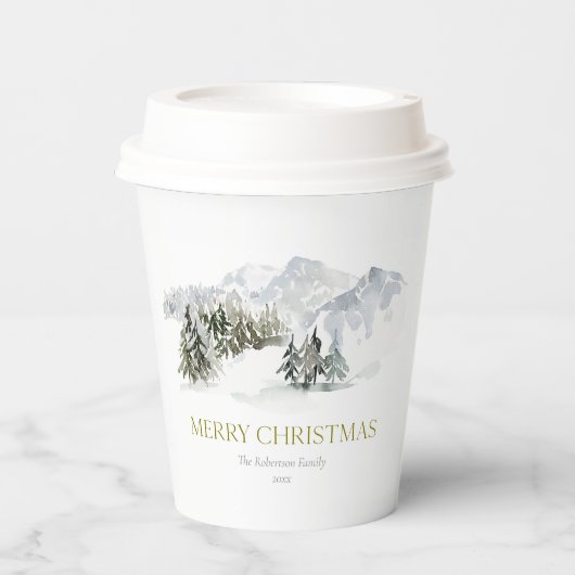 エレガントな冬の山のクリスマス 紙コップ (正面)