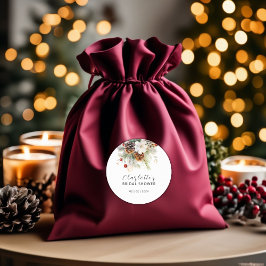 エレガントな冬の常緑樹とナナカマドの実のウェディング ラウンドシール