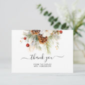 エレガントな冬の常緑樹とナナカマドの花嫁のシャワー サンキューカード (スタンド正面)