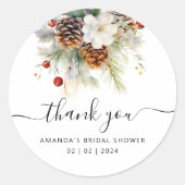エレガントな冬の常緑樹 ブライダルシャワー 感謝 ラウンドシール (正面)