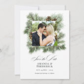 エレガントな冬の松のクリスマスウェディングフォト セーブザデート (正面)