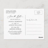 エレガントな冬の森のウェディング・セーブ・ザ・デート ポストカード (裏面)