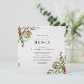 エレガントな冬の水彩 赤い実のブライダルシャワー 招待状 (スタンド正面)