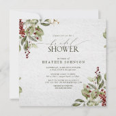 エレガントな冬の水彩 赤い実のブライダルシャワー 招待状 (正面)