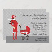 エレガントな冬の灰色および赤いベビーシャワー 招待状 (正面/裏面)