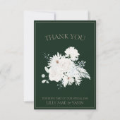 エレガントな冬の白い花と緑の結婚式 サンキューカード (正面)