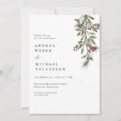 エレガントな冬の結婚式 ブルゴーニュグリーン 招待状 (正面)