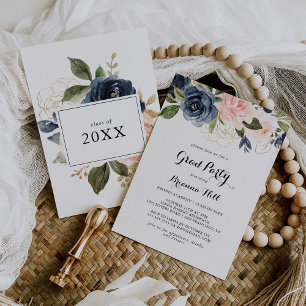 エレガントな冬の花のカリグラフィー卒業パーティー 招待状