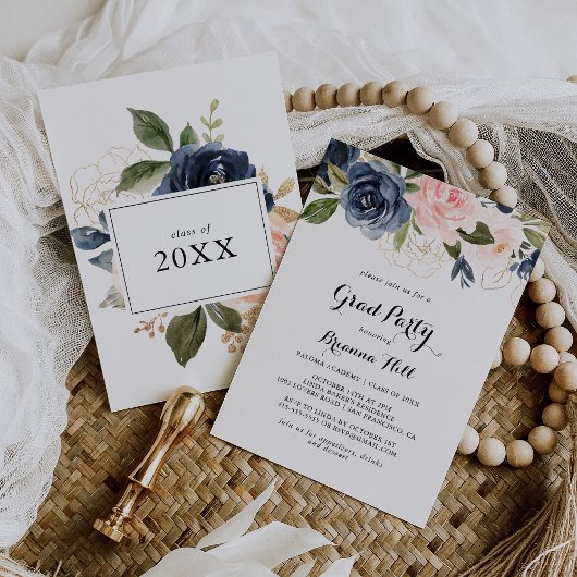 エレガントな冬の花のカリグラフィー卒業パーティー 招待状