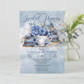 エレガントな冬の花のティーカップ ブライダルシャワー 招待状 (スタンド正面)
