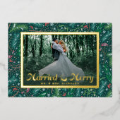 エレガントな冬の花の結婚記念＆楽しい写真 箔シーズンカード (正面)