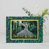 エレガントな冬の花の結婚記念＆楽しい写真 箔シーズンカード (立ち正面)