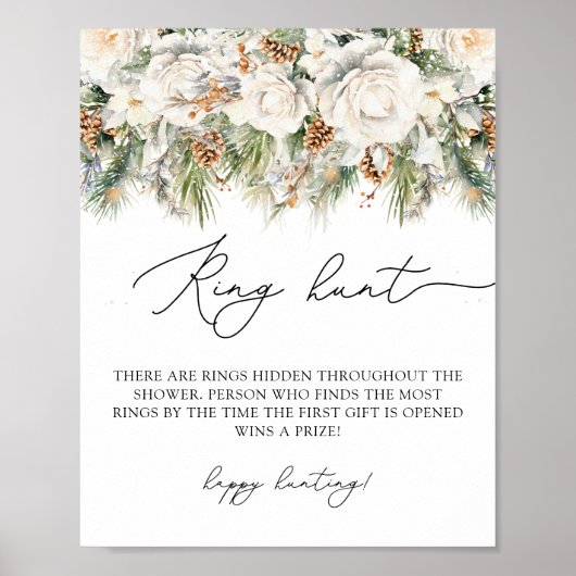 エレガントな冬の花リングハント ブライダルシャワーゲーム ポスター (正面)