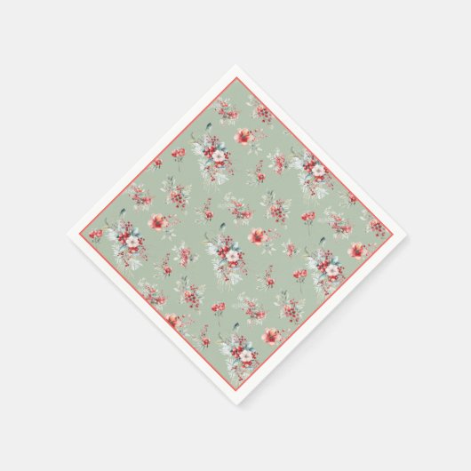 エレガントな冬の花 赤と緑の花嫁のシャワー スタンダードカクテルナプキン (角)