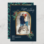 エレガントな冬の葉のカスタム写真 幸せなホリデー シーズンカード (正面/裏面)