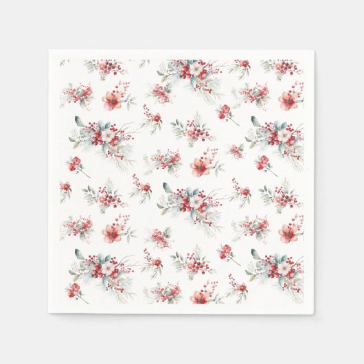 エレガントな冬の赤い花のブライダルシャワー スタンダードカクテルナプキン (正面)