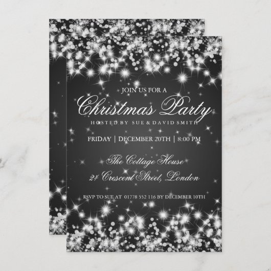 エレガントな冬の輝き2 ブラック 招待状 (正面/裏面)