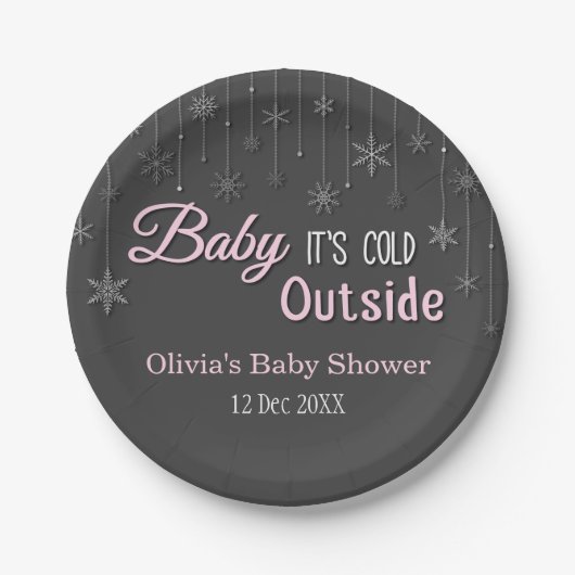 エレガントな冬の雪片のベビーシャワーの供給 ペーパープレート (正面)