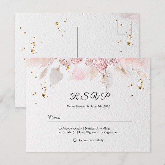 エレガントな冬の青と白の花の招待状 P インビテーションポストカード (正面/裏面)