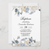 エレガントな冬の青と白の花 招待状 (正面)