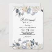エレガントな冬の青と白の花 招待状 (正面)
