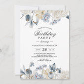 エレガントな冬の青と白の花 招待状 (正面)
