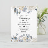 エレガントな冬の青と白の花 招待状 (スタンド正面)