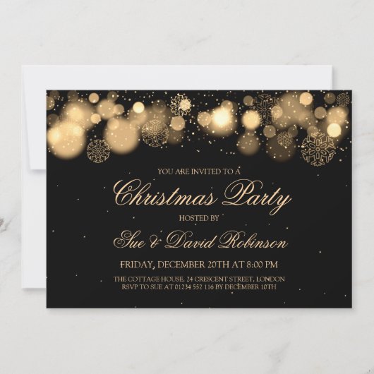 エレガントな冬の驚異の金ゴールドのクリスマス・パーティ 招待状 (正面)