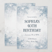 エレガントな冬の40歳の誕生日招待状 - 霜のきいた青 招待状 (正面/裏面)
