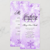 エレガントな冬の60歳の誕生日プログラム 紫のメニュー 招待状 (正面/裏面)