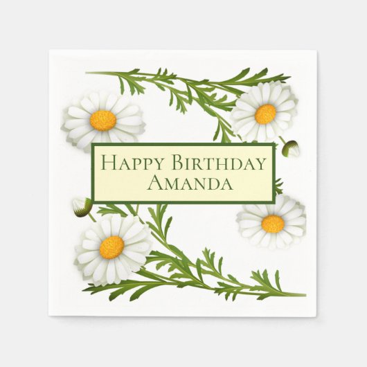 エレガントな切り花のデイジー スタンダードカクテルナプキン (正面)