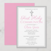 エレガントな初めての聖体拝領の招待状(女の子用) 招待状 (正面/裏面)